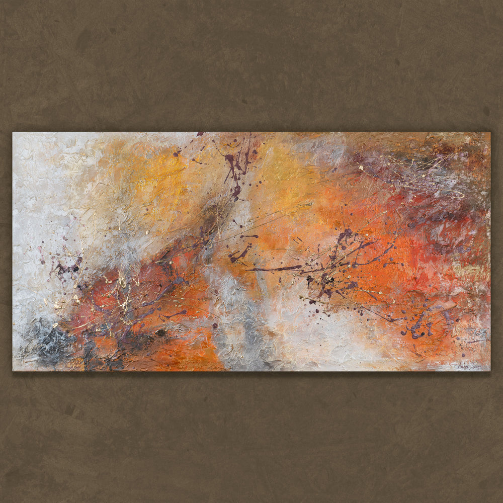 Komplettes abstraktes Acrylbild mit Sonnenuntergangsfarben