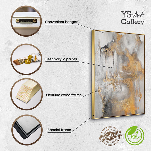 Framed wall painting for living room "Golden accent"