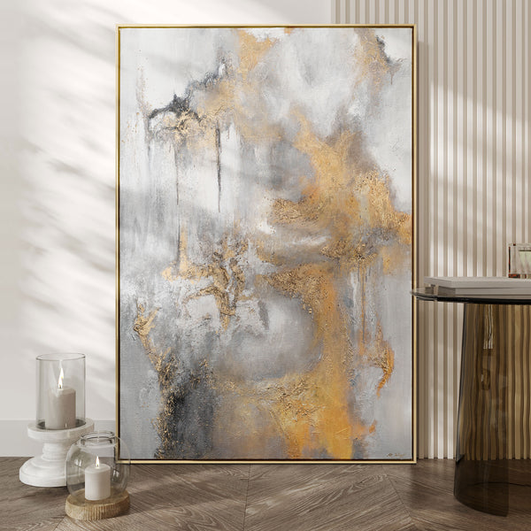 Framed wall painting for living room "Golden accent"