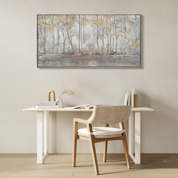 Framed large living room wall art "Shimmering forest"