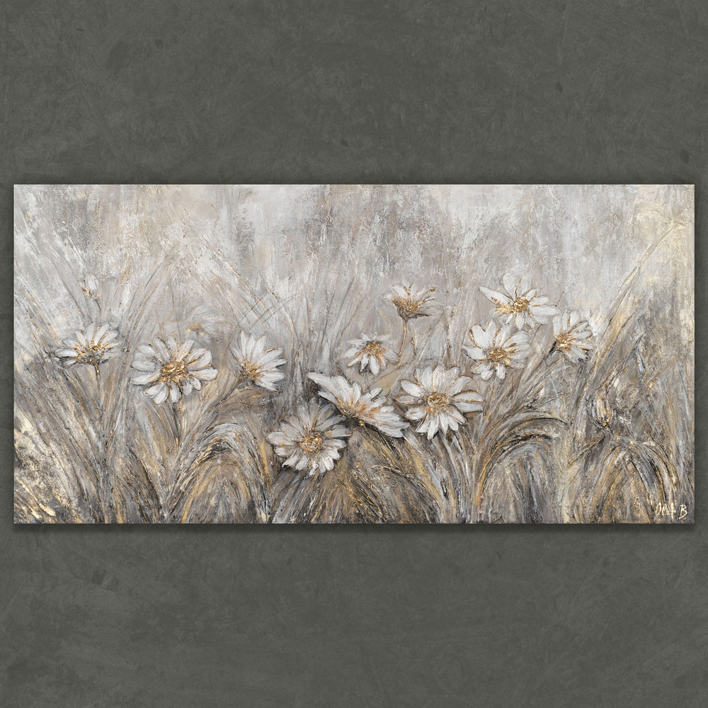 Blumen Gemälde mit Struktur – abstraktes Wandbild mit Glanz
