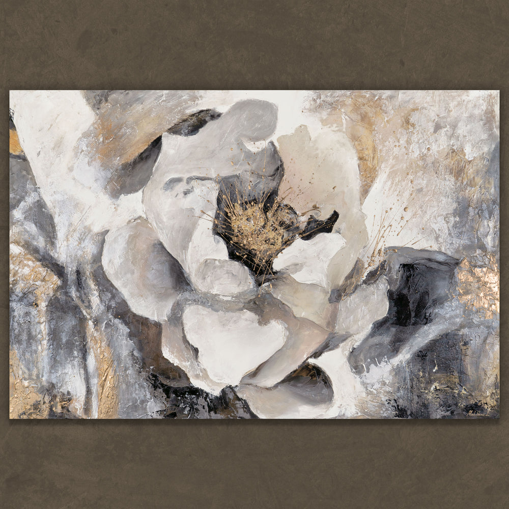 Struktur Acrylgemälde Blume Beige Gold modern handgemalt