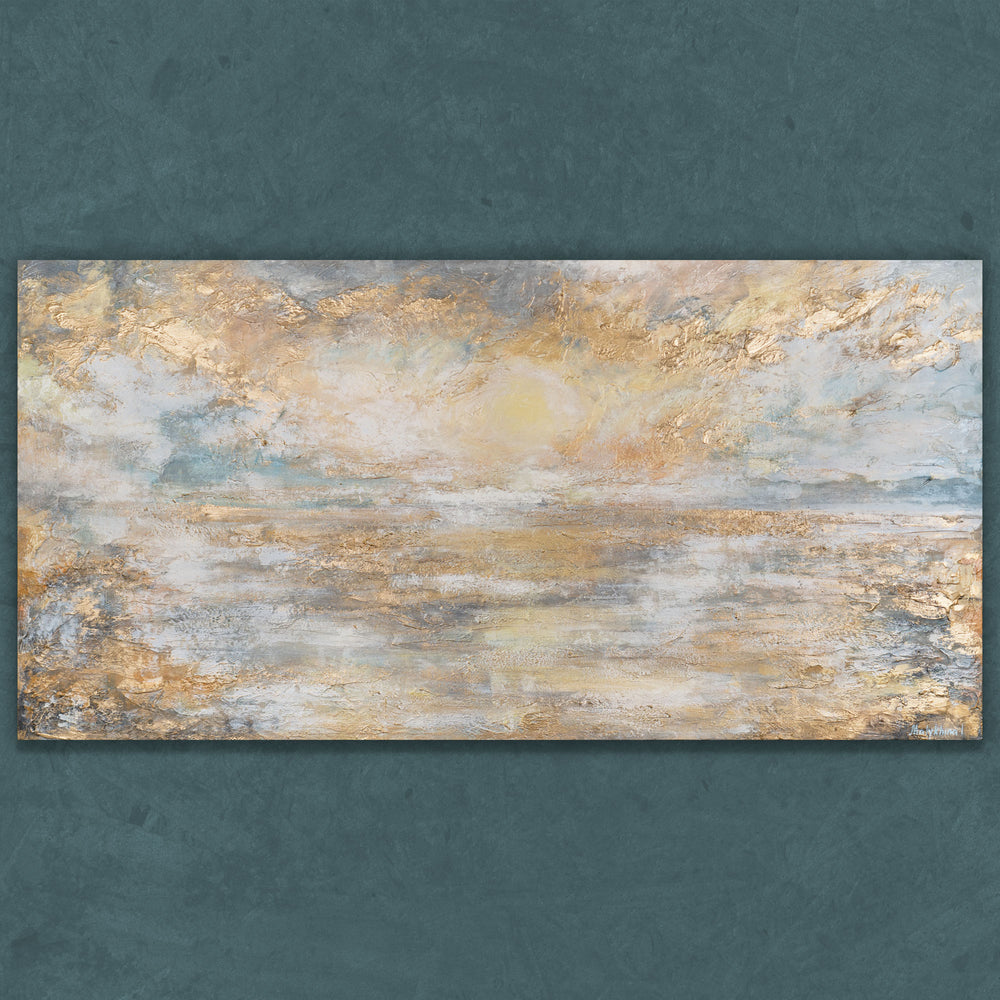 Wandbild Naturmotiv – abstraktes Gemälde Gold und Himmel