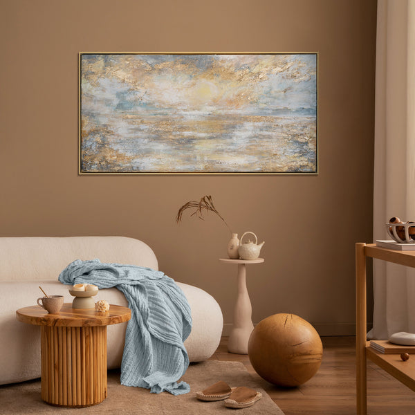 Large wall painting for living room in frame "Golden mist"