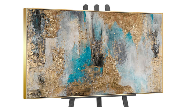 Abstract textured acrylic painting on canvas with gold frame "Inspiration"