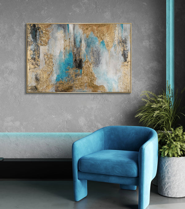 Abstract textured acrylic painting on canvas with gold frame "Inspiration"