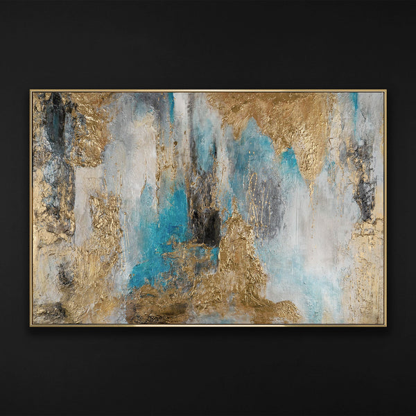 Abstract textured acrylic painting on canvas with gold frame "Inspiration"