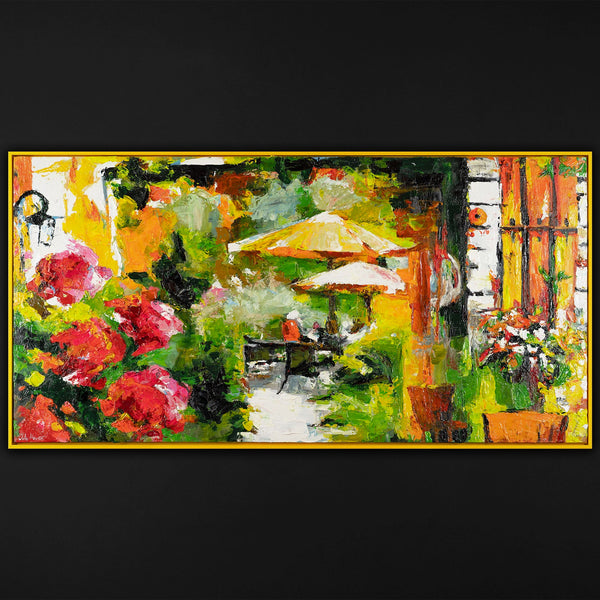 Landscape acrylic painting on canvas with frame "Blooming garden"