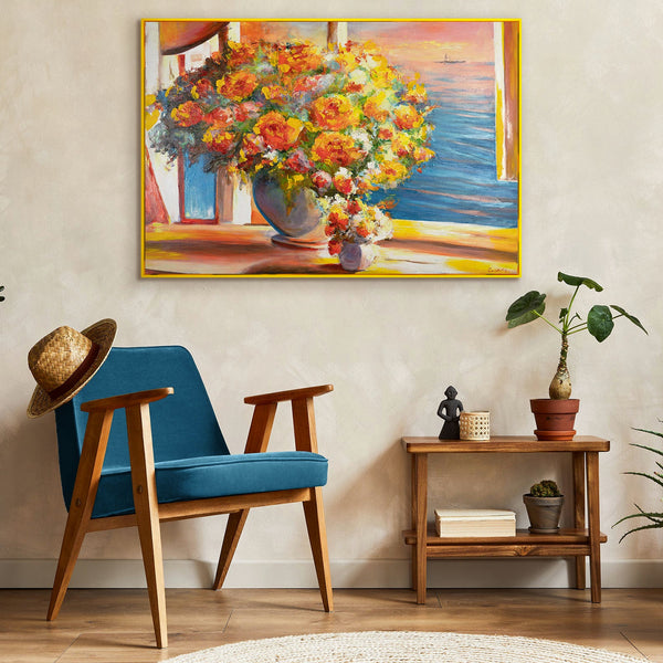 Colorful wall art framed absrtact large wall painting "Sunny bouquet"