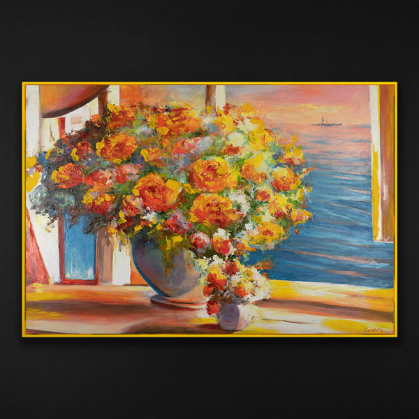 Colorful wall art framed absrtact large wall painting "Sunny bouquet"