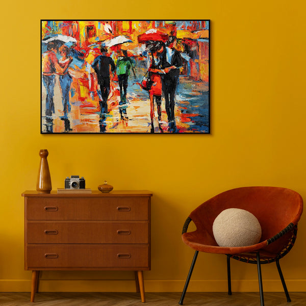 Framed abstract living room painting "Evening walks"