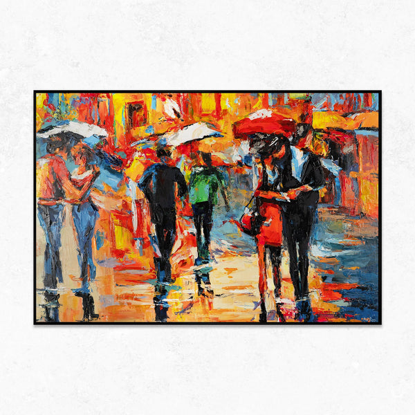 Framed abstract living room painting "Evening walks"