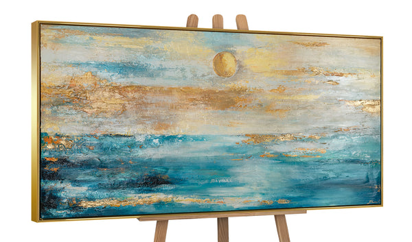 Textured acrylic painting on canvas seascape motive - framed wall art "Warm Horizon"