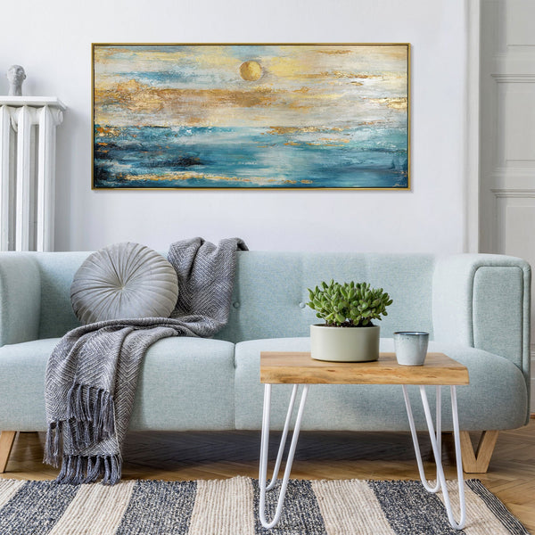 Textured acrylic painting on canvas seascape motive - framed wall art "Warm Horizon"