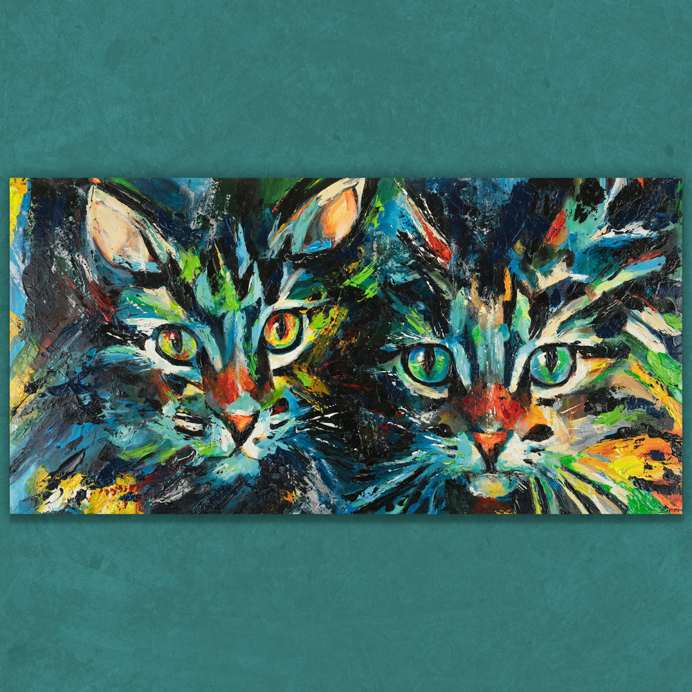 Zwei Katzen – farbenfrohes Acrylbild mit strukturierter Oberfläche