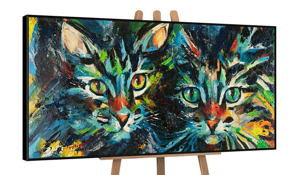 Large canvas painting framed wall art for living room "Two cats"