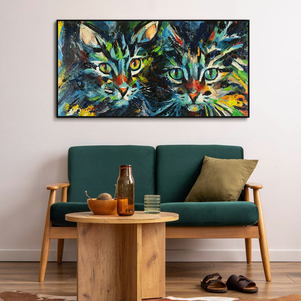 Large canvas painting framed wall art for living room "Two cats"