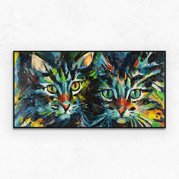 Large canvas painting framed wall art for living room "Two cats"