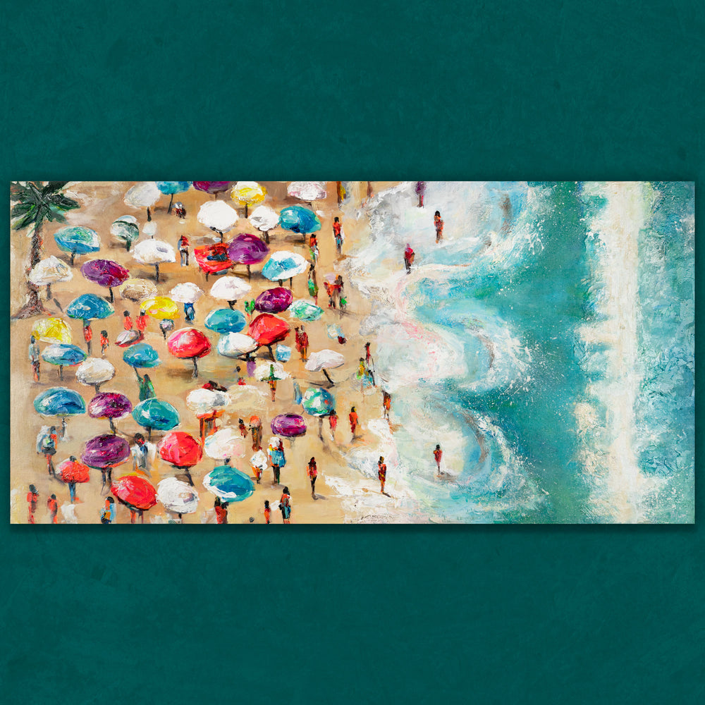 Belebter Strand mit Meer – Acrylgemälde mit strukturierter Oberfläche