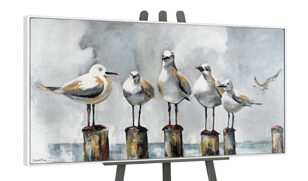 Textured acrylic framed painting on canvas seascape motive "Seagulls"