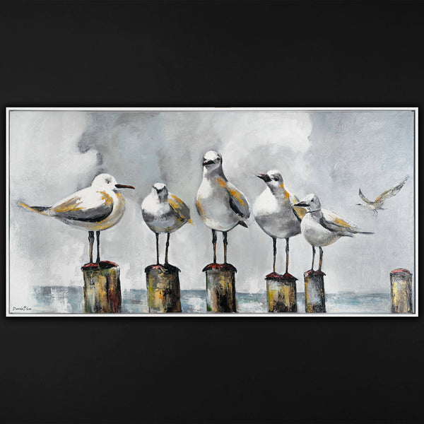 Textured acrylic framed painting on canvas seascape motive "Seagulls"