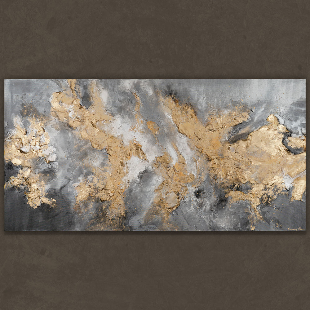Abstraktes Strukturbild mit Goldmasse – Acrylkunst modern
