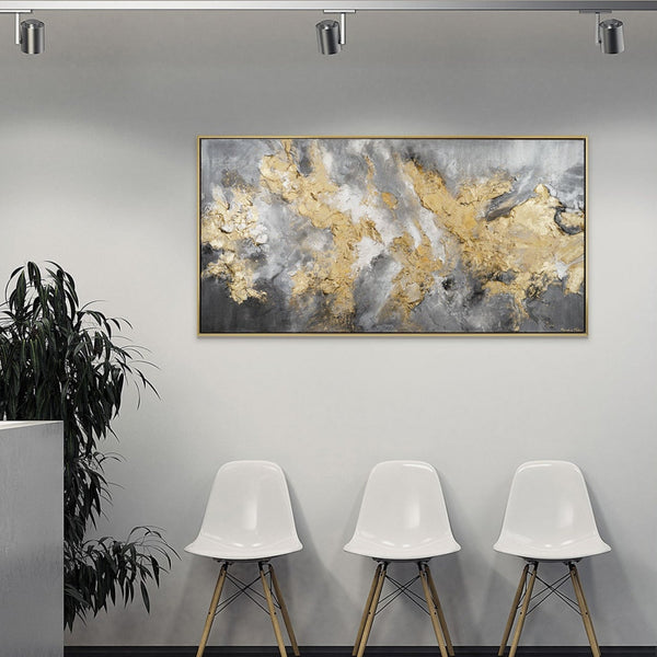 Abstract acrylic painting on canvas with gold frame "The glow of the universe"