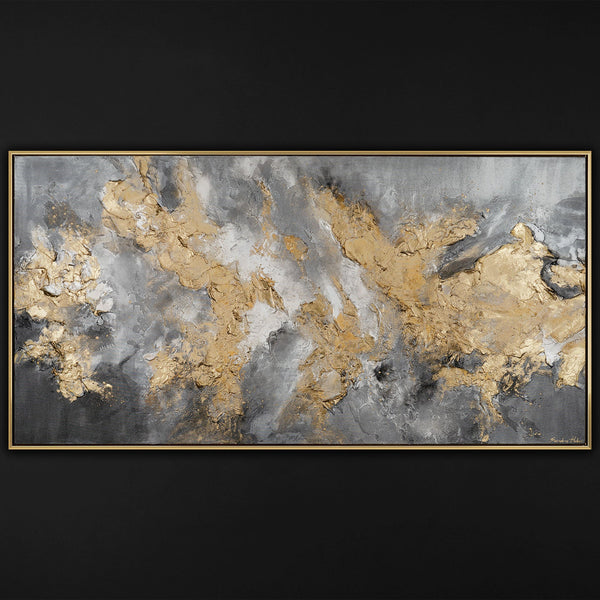 Abstract acrylic painting on canvas with gold frame "The glow of the universe"