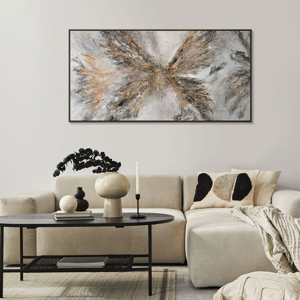 Wall art painting for living room modern framed artwork "Golden wings"