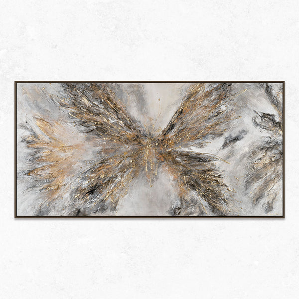 Wall art painting for living room modern framed artwork "Golden wings"