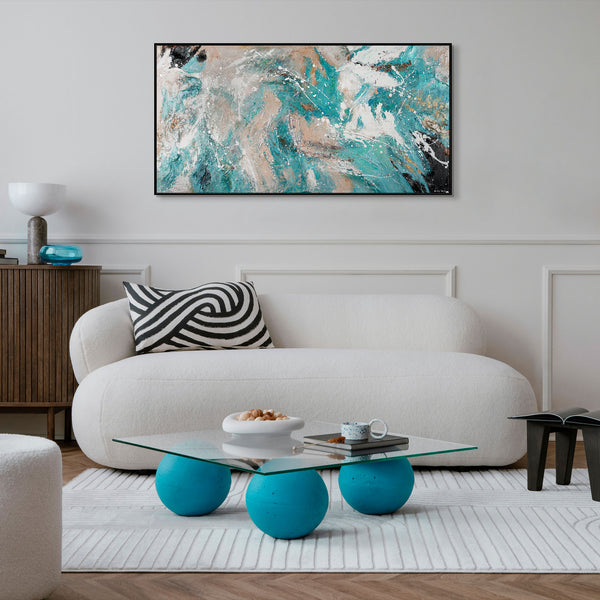 Large vivid acrylic painting on canvas with frame "Azure"