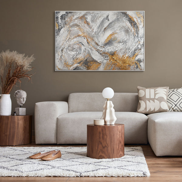 Large abstract painting in frame for living room "White Symphony"