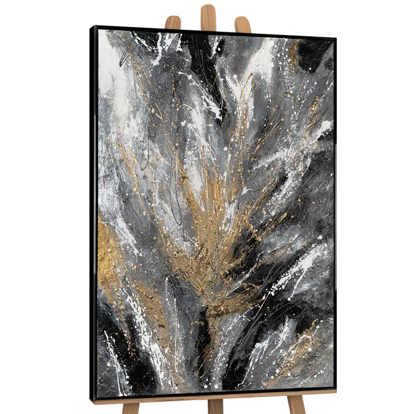 Abstract framed wall art for living room "Gold sprinkles"