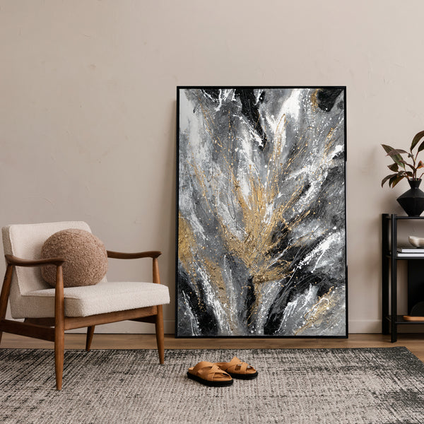 Abstract framed wall art for living room "Gold sprinkles"