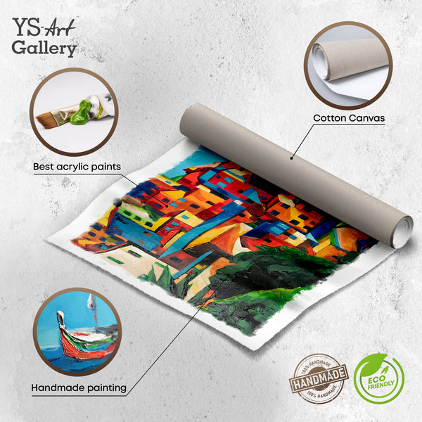 Infografik: mediterranes Acrylbild auf Leinwand mit Farbstruktur