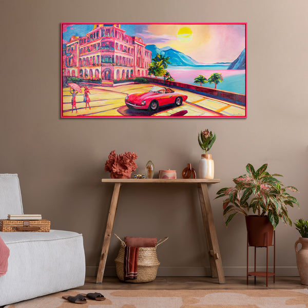 Modern large wall art in frame for living room "Summer resort"