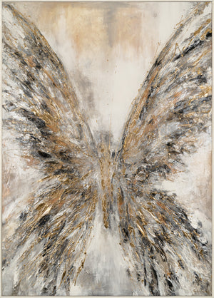 Abstrakte Engelflügel Wandkunst handgemalt Gold Grau Deko