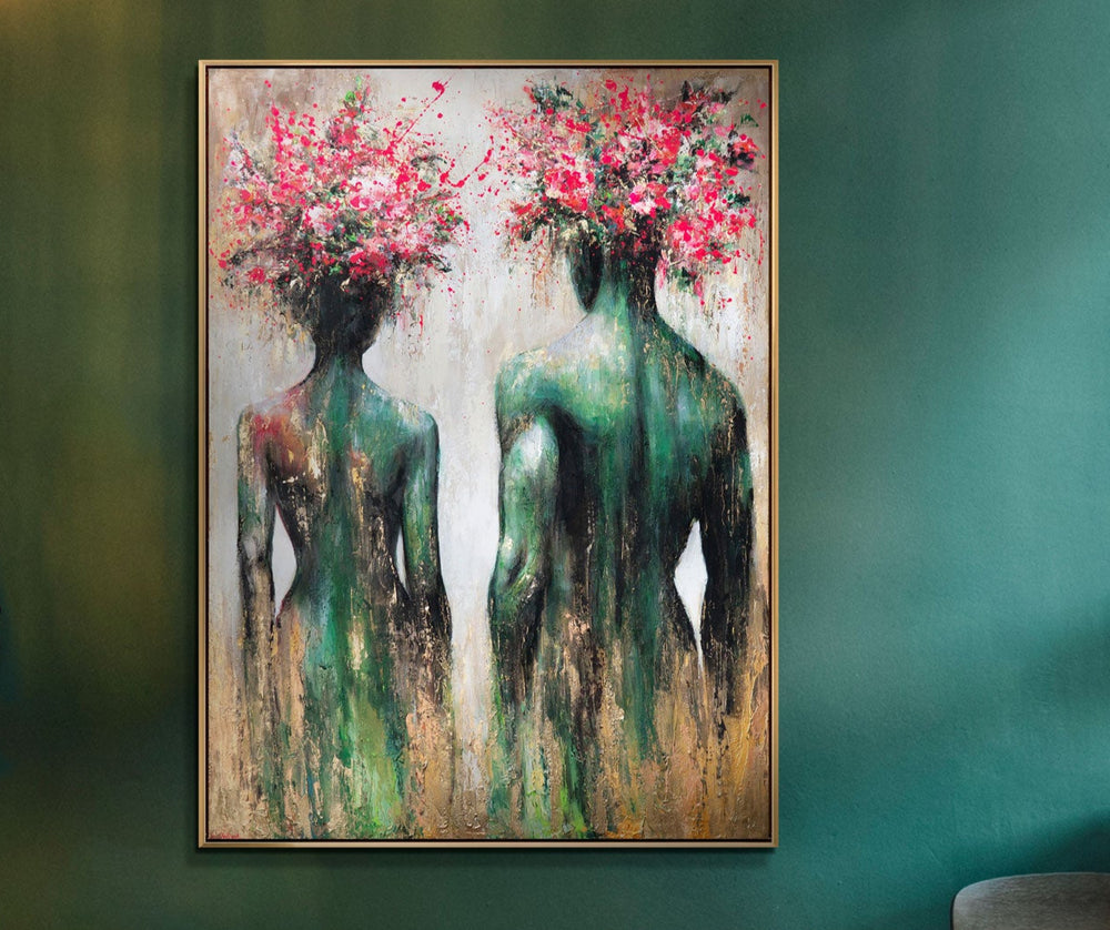 Abstrakte Figuren mit Blumen handgemaltes Leinwandbild