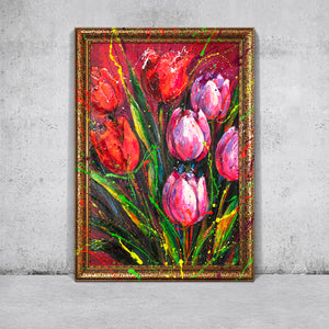 Abstrakte Tulpen Acryl Leinwandbild Kunst Wohnzimmer