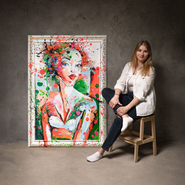 Abstraktes Porträt Frau handgemaltes Leinwandbild Atelier