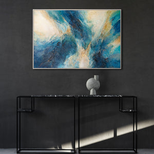 Abstraktes Leinwandbild in Blau und Gold