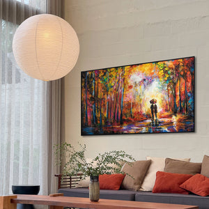 Bunte Acrylmalerei mit Paar im Regen moderne Wandkunst