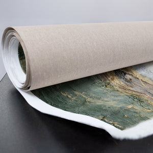 Modern abstract landscape displayed in neutral interior
