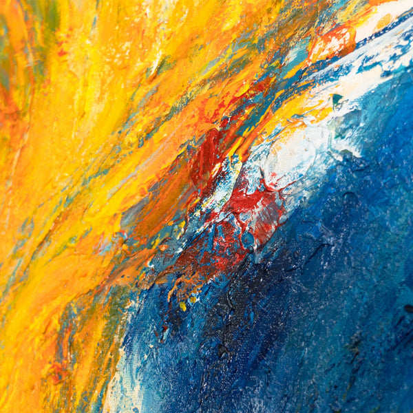 Detailansicht Acrylmalerei gelb blau Reliefbild