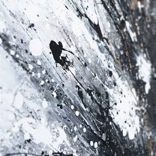 Farbstruktur Schwarz Gold handgemalte Acrylmalerei Detail