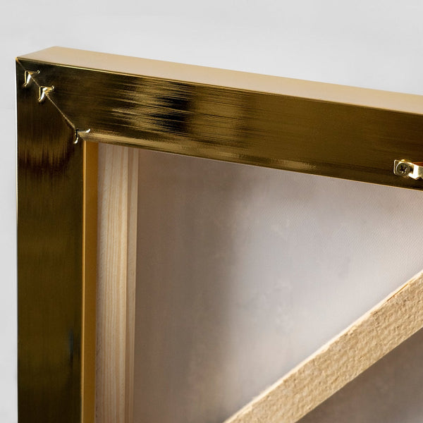 Handgemaltes Acrylbild „Heller Horizont" an der Wand – expressive Wandkunst in Grau und Gold