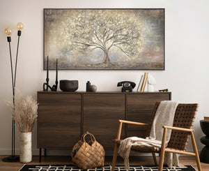 Painted pictures landscape "Gold Tree" with frame modern pictures
