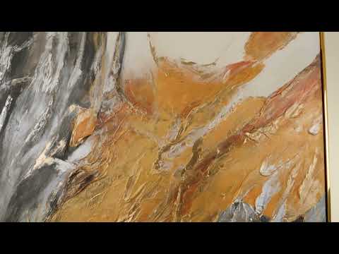 Abstract art acrylic painting with frame "Golden Symphony"