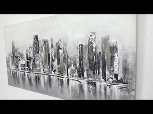 Hand-painted city painting - Modern black and white art on canvas 