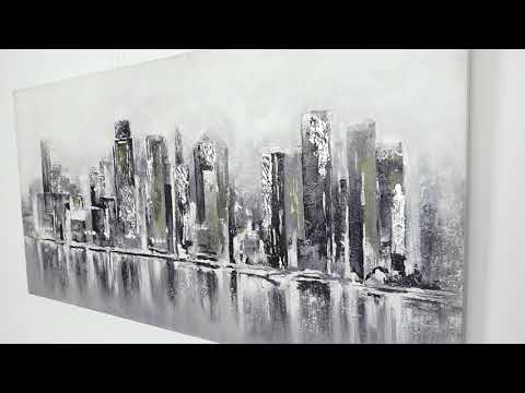 Hand-painted city painting - Modern black and white art on canvas 